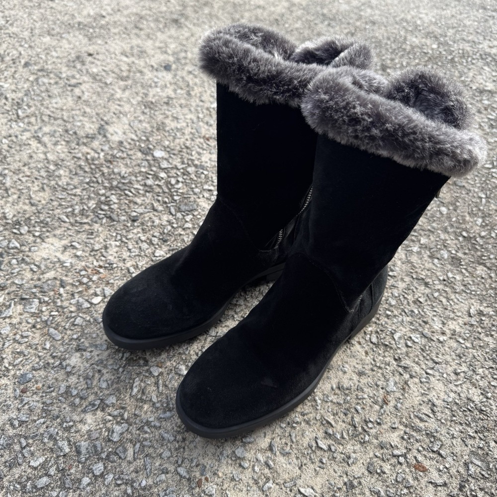 Aquatalia Marilena Boots Women's 6 Black Suede Faux Fur Lining&Trim Winter Italy